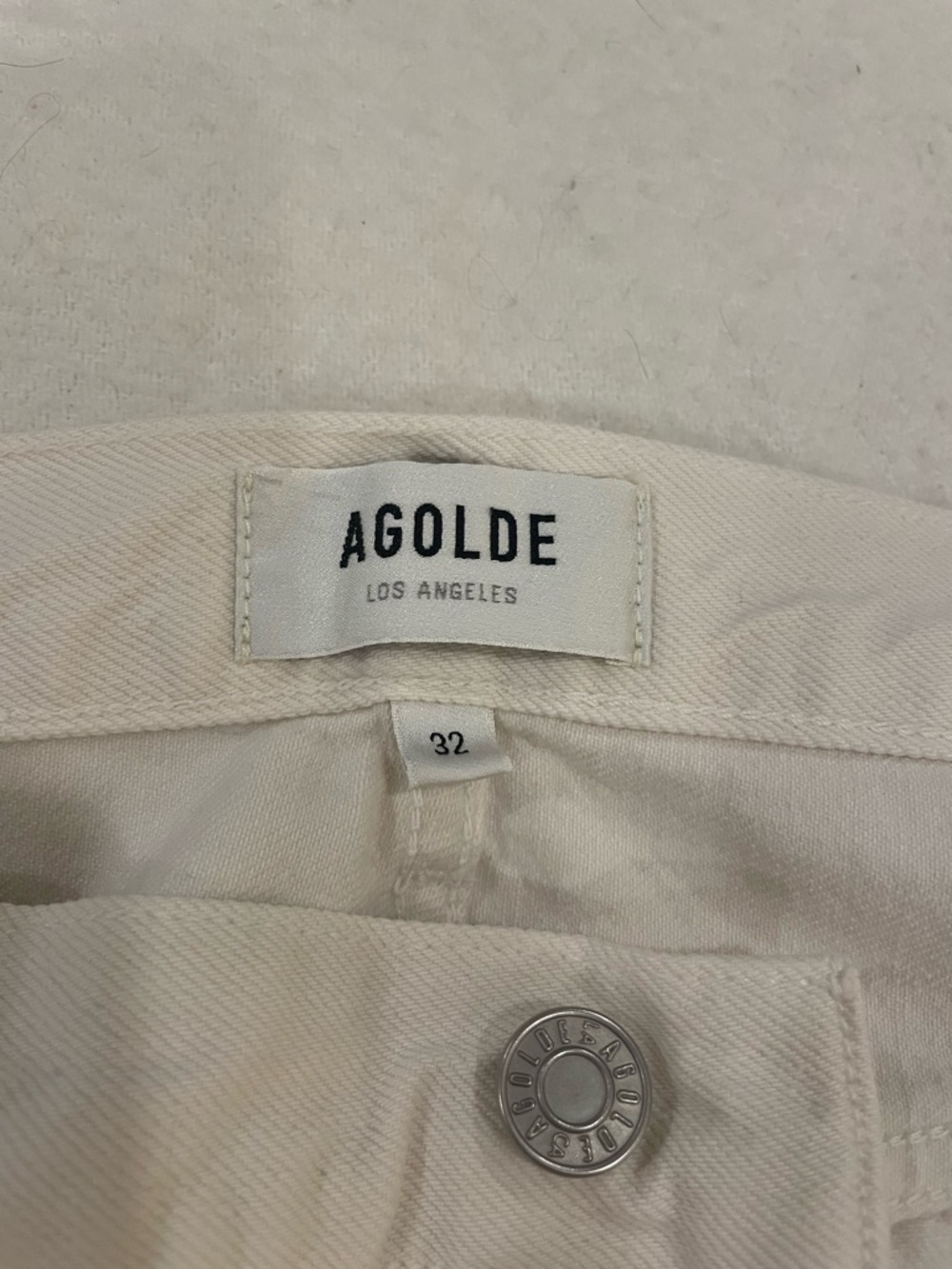 Agolde Off-White/Light Cream Denim Jeans with Branded Button